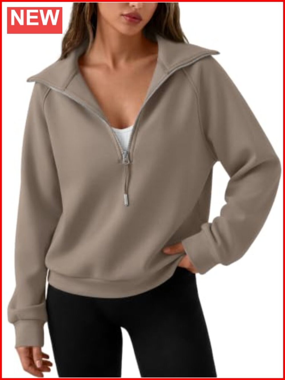 Oversized Quarter Zip Cropped Sweatshirt Rayon Blend Pullover